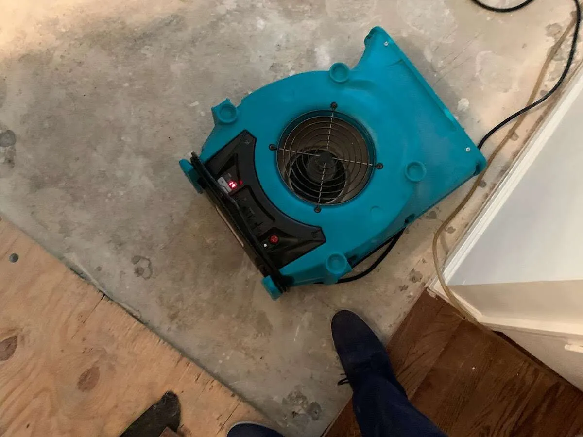 Air mover drying subfloor during Commercial Water Damage Restoration in Toppenish